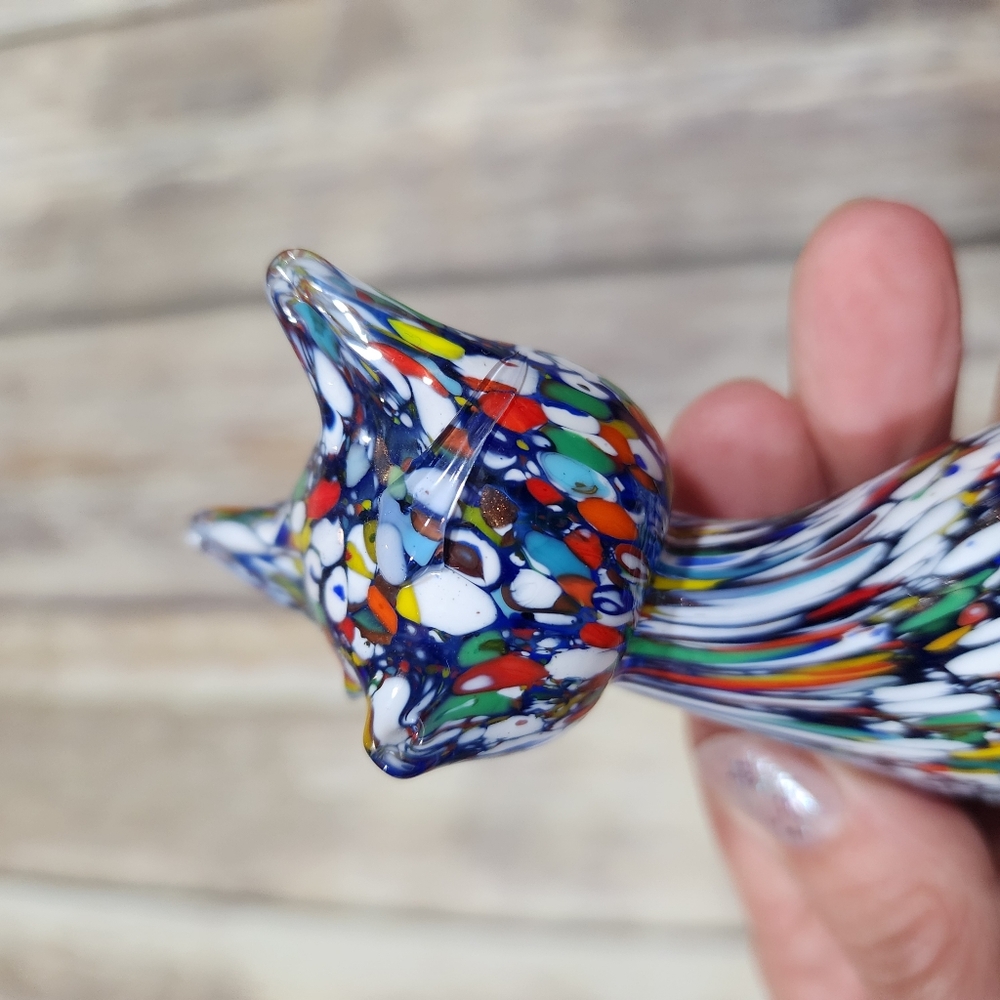 Hand blown glass cat paperweight / figurine confetti glass statue 6" tall - Picture 8 of 12